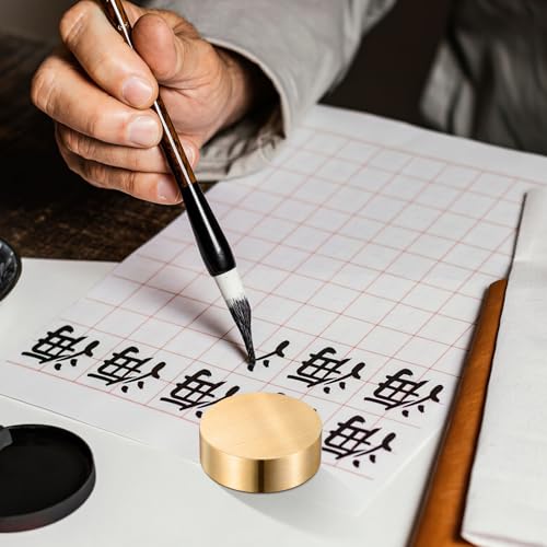 SHINEOFI Messingpapiergewicht Runder Briefbeschwerer Für Schönschrift Üben Kalligraphie Papiergewicht Schreibtischdekoration Für Büro Schreiben Malen Goldfarben 4.00 X 4.00 X 1.50 Cm