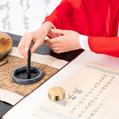 SHINEOFI Messingpapiergewicht Runder Briefbeschwerer Für Schönschrift Üben Kalligraphie Papiergewicht Schreibtischdekoration Für Büro Schreiben Malen Goldfarben 4.00 X 4.00 X 1.50 Cm