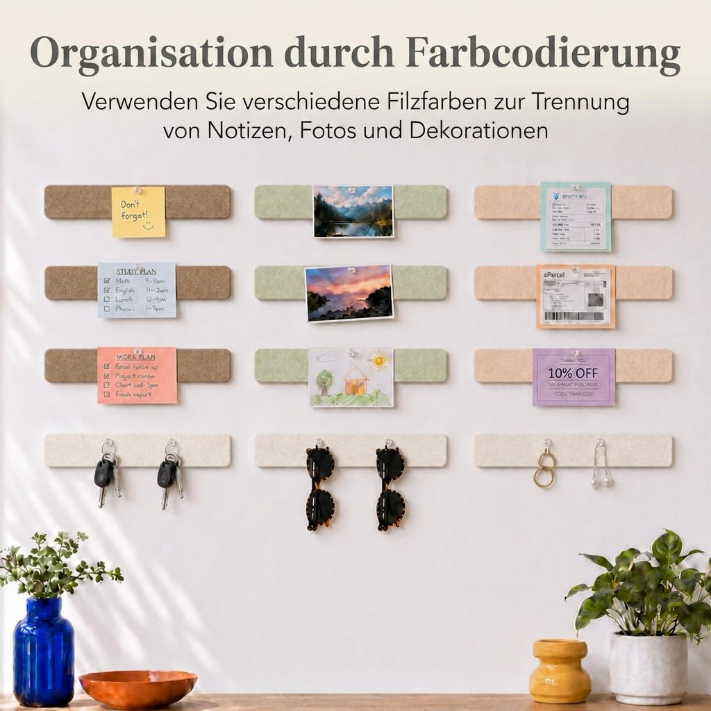 Lifewit Pinnwand mit 60-teiligem Set, 12er-Pack, Alternative zur Korkplatte, Filzstreifen-Pinnwand, 33 x 5 cm, vollselbstklebende Wandtafel zur Dekoration, für Büro, Wohnheim, Zuhause, Leinen
