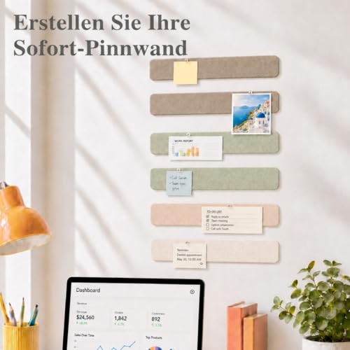 Lifewit Pinnwand mit 60-teiligem Set, 12er-Pack, Alternative zur Korkplatte, Filzstreifen-Pinnwand, 33 x 5 cm, vollselbstklebende Wandtafel zur Dekoration, für Büro, Wohnheim, Zuhause, Leinen