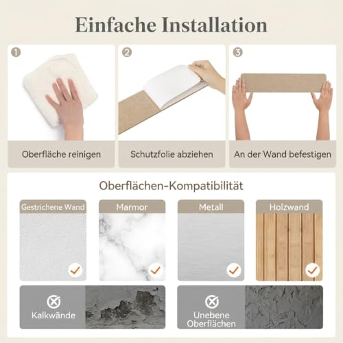 Lifewit Pinnwand mit 60-teiligem Set, 12er-Pack, Alternative zur Korkplatte, Filzstreifen-Pinnwand, 33 x 5 cm, vollselbstklebende Wandtafel zur Dekoration, für Büro, Wohnheim, Zuhause, Leinen