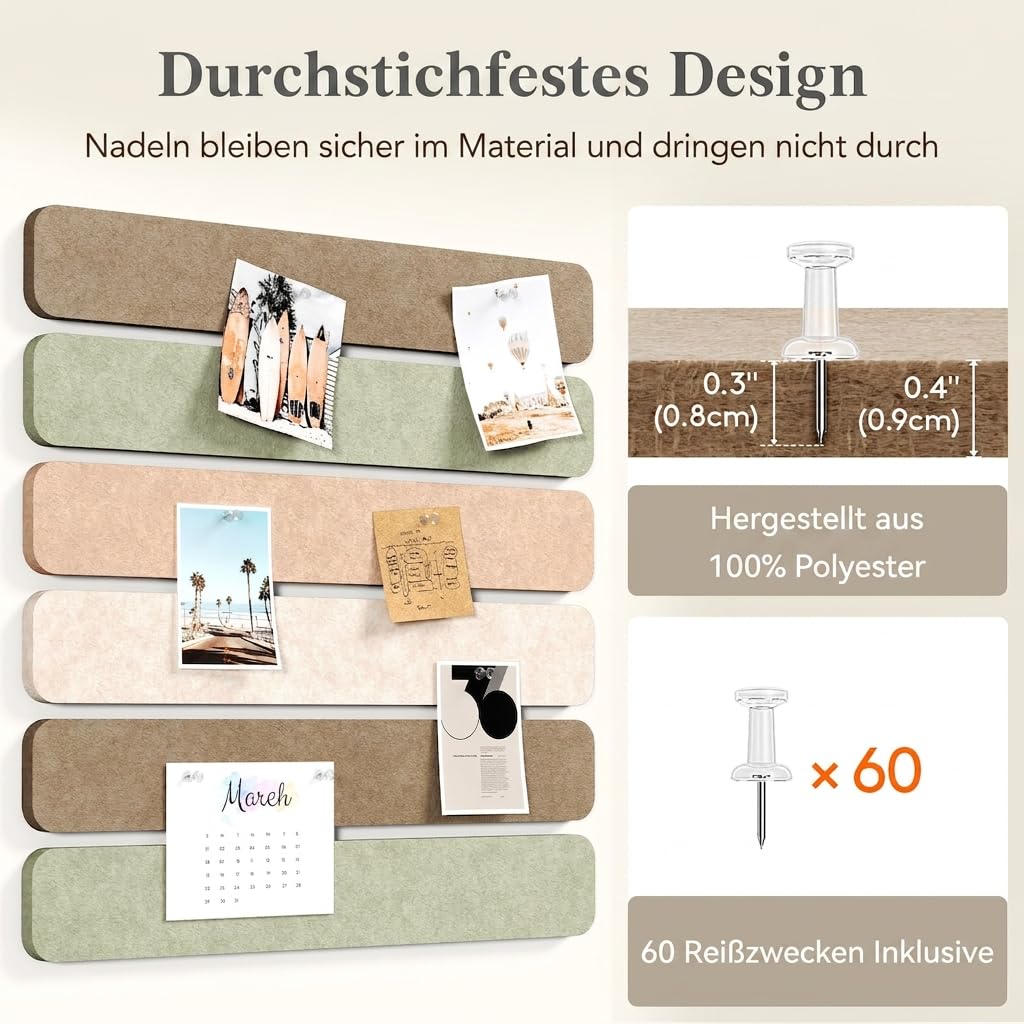 Lifewit Pinnwand mit 60-teiligem Set, 12er-Pack, Alternative zur Korkplatte, Filzstreifen-Pinnwand, 33 x 5 cm, vollselbstklebende Wandtafel zur Dekoration, für Büro, Wohnheim, Zuhause, Leinen