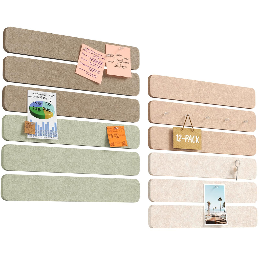 Lifewit Pinnwand mit 60-teiligem Set, 12er-Pack, Alternative zur Korkplatte, Filzstreifen-Pinnwand, 33 x 5 cm, vollselbstklebende Wandtafel zur Dekoration, für Büro, Wohnheim, Zuhause, Leinen
