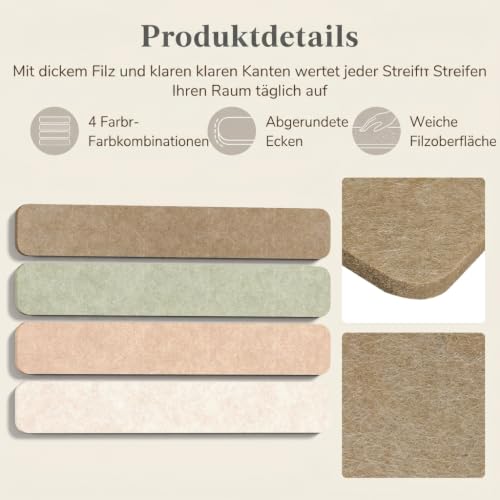 Lifewit Pinnwand mit 60-teiligem Set, 12er-Pack, Alternative zur Korkplatte, Filzstreifen-Pinnwand, 33 x 5 cm, vollselbstklebende Wandtafel zur Dekoration, für Büro, Wohnheim, Zuhause, Leinen