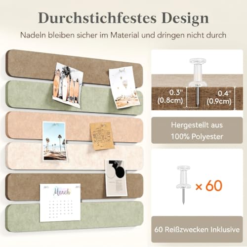 Lifewit Pinnwand mit 60-teiligem Set, 12er-Pack, Alternative zur Korkplatte, Filzstreifen-Pinnwand, 33 x 5 cm, vollselbstklebende Wandtafel zur Dekoration, für Büro, Wohnheim, Zuhause, Leinen