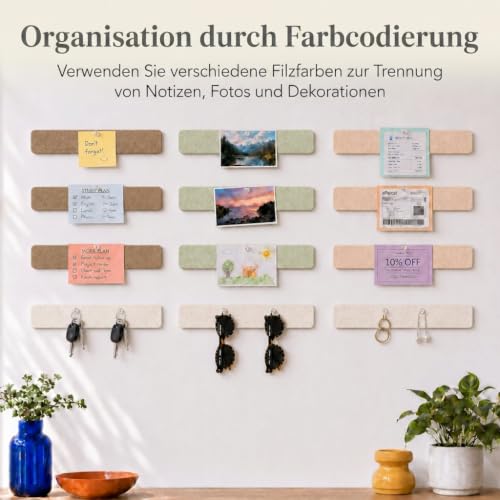 Lifewit Pinnwand mit 60-teiligem Set, 12er-Pack, Alternative zur Korkplatte, Filzstreifen-Pinnwand, 33 x 5 cm, vollselbstklebende Wandtafel zur Dekoration, für Büro, Wohnheim, Zuhause, Leinen