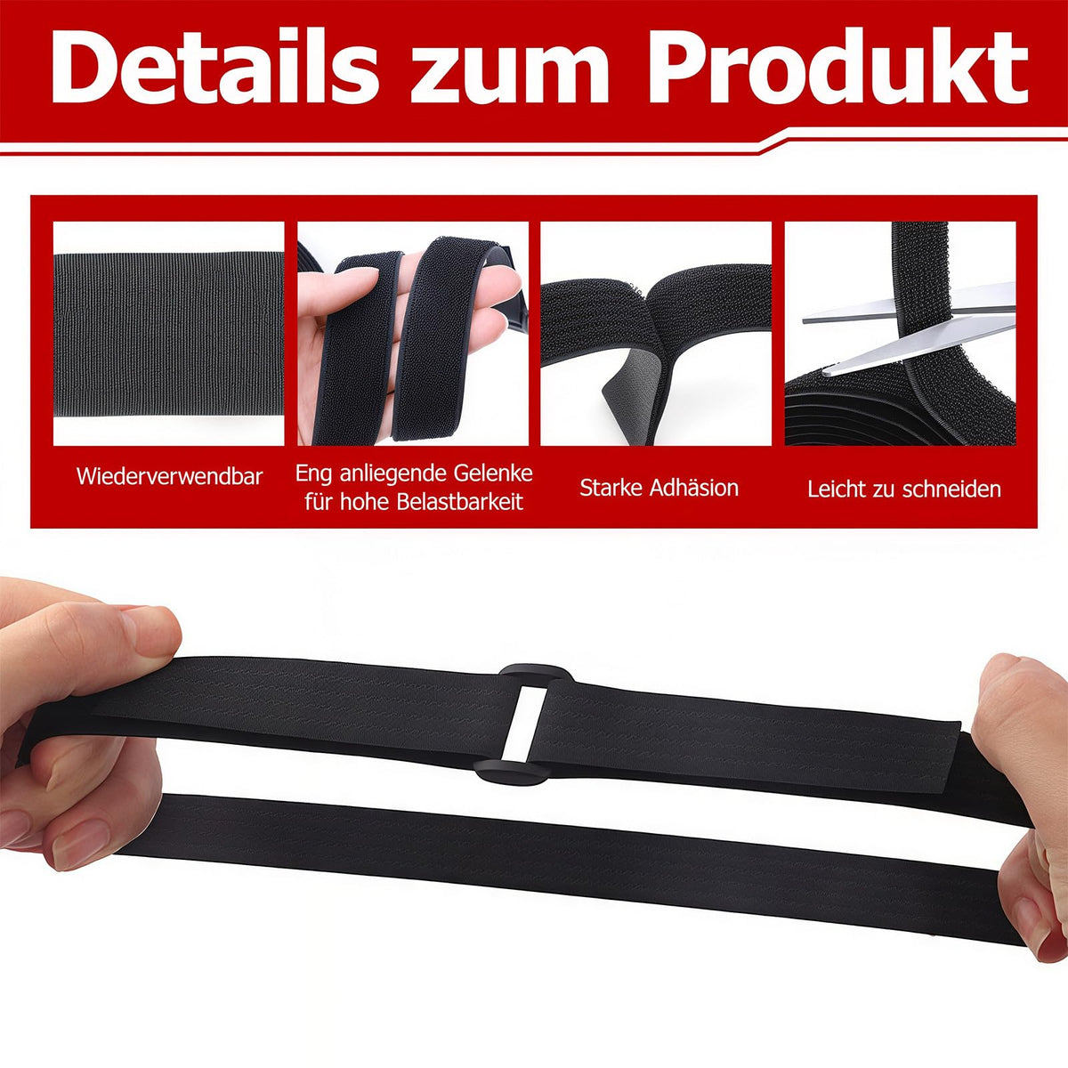 2cm x 10m Klettband mit 50 Schnallen Schneidbarer Wiederverschließbare Kabelbinder Klett Schwarz Kabel Klettband Klettbänder Rolle für Kabel Schläuche Rohre (Schwarz‎, 2cm x 10m)