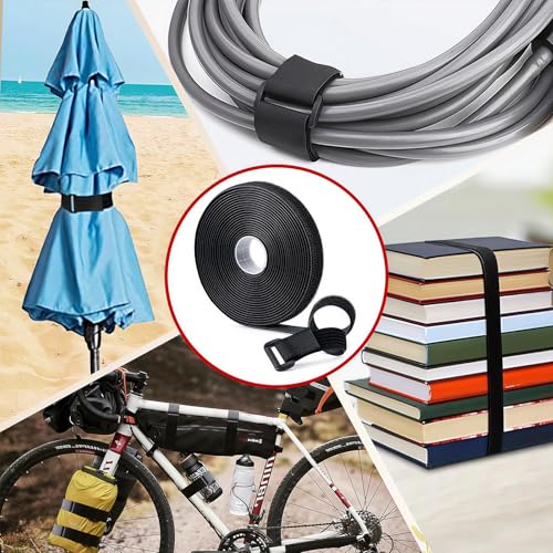 2cm x 10m Klettband mit 50 Schnallen Schneidbarer Wiederverschließbare Kabelbinder Klett Schwarz Kabel Klettband Klettbänder Rolle für Kabel Schläuche Rohre (Schwarz‎, 2cm x 10m)