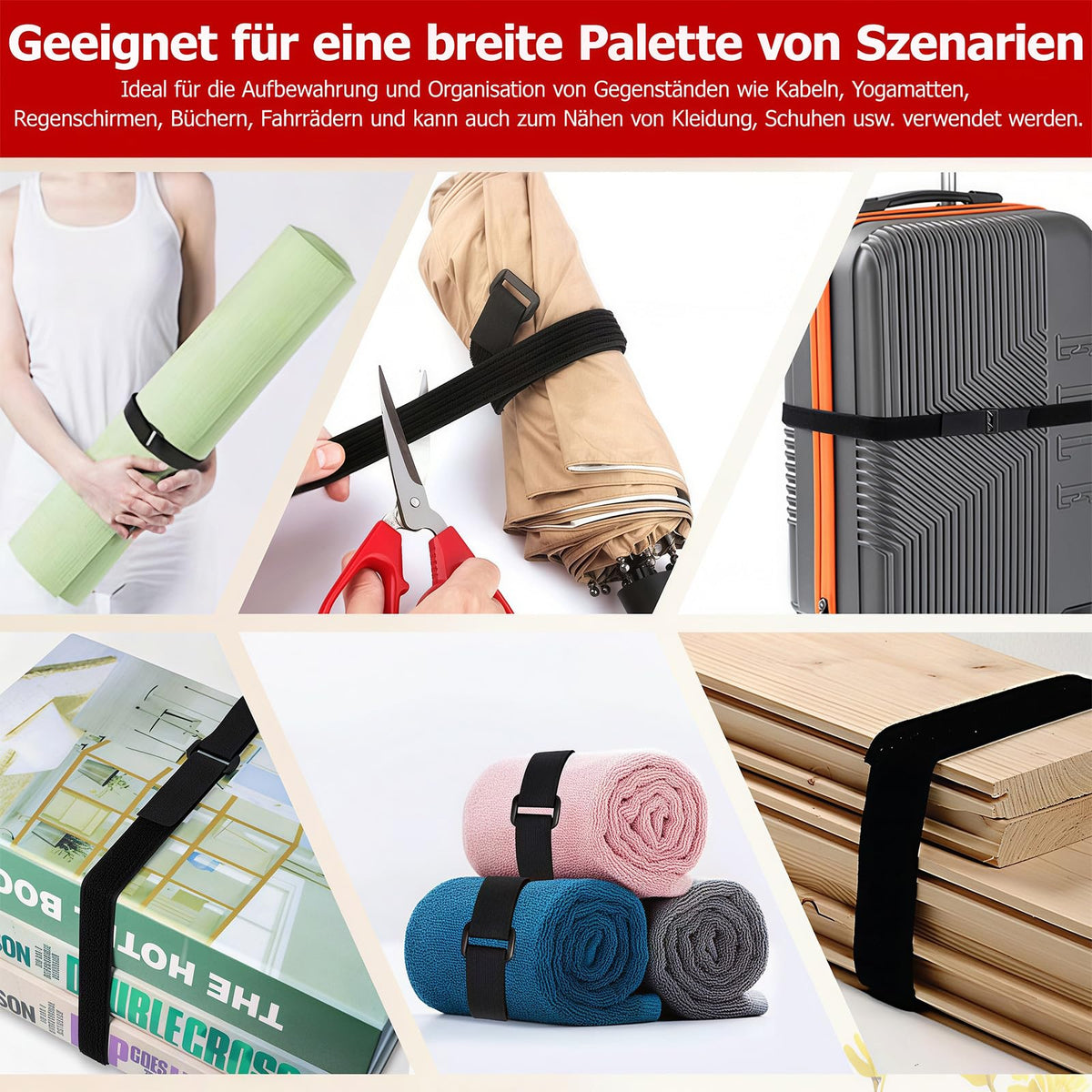 2cm x 10m Klettband mit 50 Schnallen Schneidbarer Wiederverschließbare Kabelbinder Klett Schwarz Kabel Klettband Klettbänder Rolle für Kabel Schläuche Rohre (Schwarz‎, 2cm x 10m)