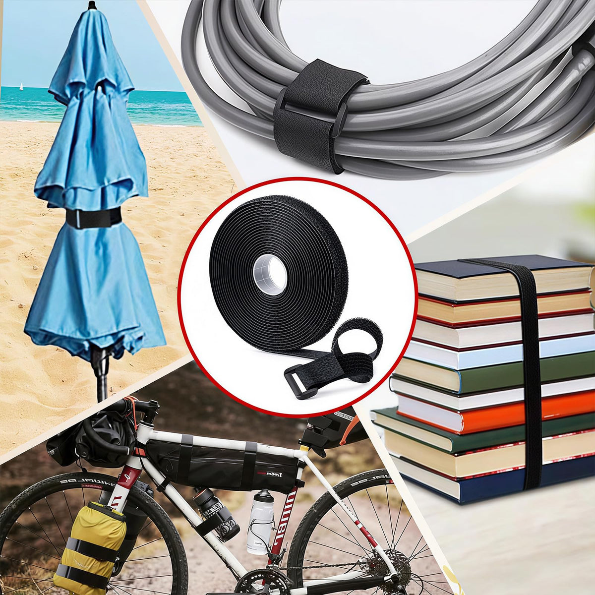 2cm x 10m Klettband mit 50 Schnallen Schneidbarer Wiederverschließbare Kabelbinder Klett Schwarz Kabel Klettband Klettbänder Rolle für Kabel Schläuche Rohre (Schwarz‎, 2cm x 10m)