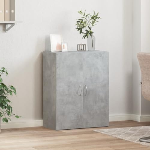 Aktenschrank Betongrau Holzwerkstoff 60x32x77,5 cm mit Zwei Türen für Büro und Homeoffice, Büroschrank mit viel Stauraum für Ordner, Dokumente und Aktenablage