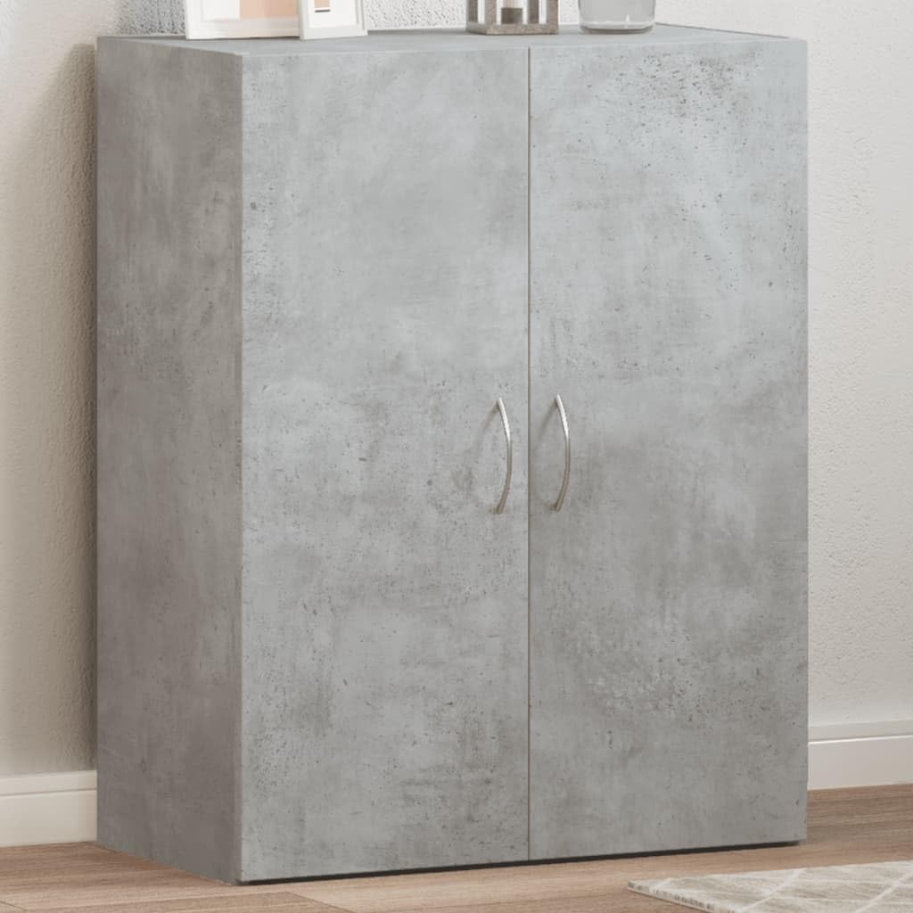 Aktenschrank Betongrau Holzwerkstoff 60x32x77,5 cm mit Zwei Türen für Büro und Homeoffice, Büroschrank mit viel Stauraum für Ordner, Dokumente und Aktenablage