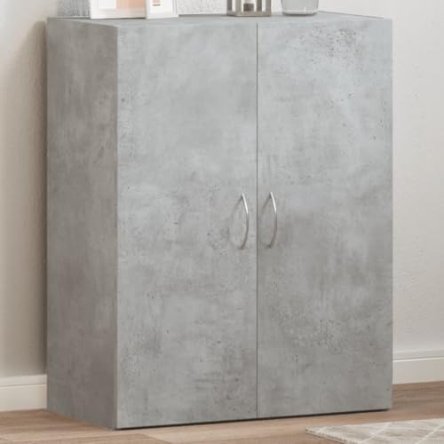 Aktenschrank Betongrau Holzwerkstoff 60x32x77,5 cm mit Zwei Türen für Büro und Homeoffice, Büroschrank mit viel Stauraum für Ordner, Dokumente und Aktenablage