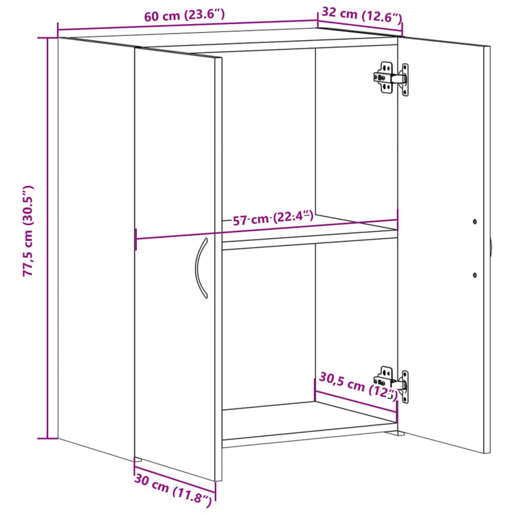 Aktenschrank Betongrau Holzwerkstoff 60x32x77,5 cm mit Zwei Türen für Büro und Homeoffice, Büroschrank mit viel Stauraum für Ordner, Dokumente und Aktenablage