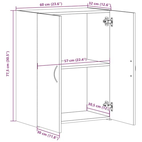 Aktenschrank Betongrau Holzwerkstoff 60x32x77,5 cm mit Zwei Türen für Büro und Homeoffice, Büroschrank mit viel Stauraum für Ordner, Dokumente und Aktenablage