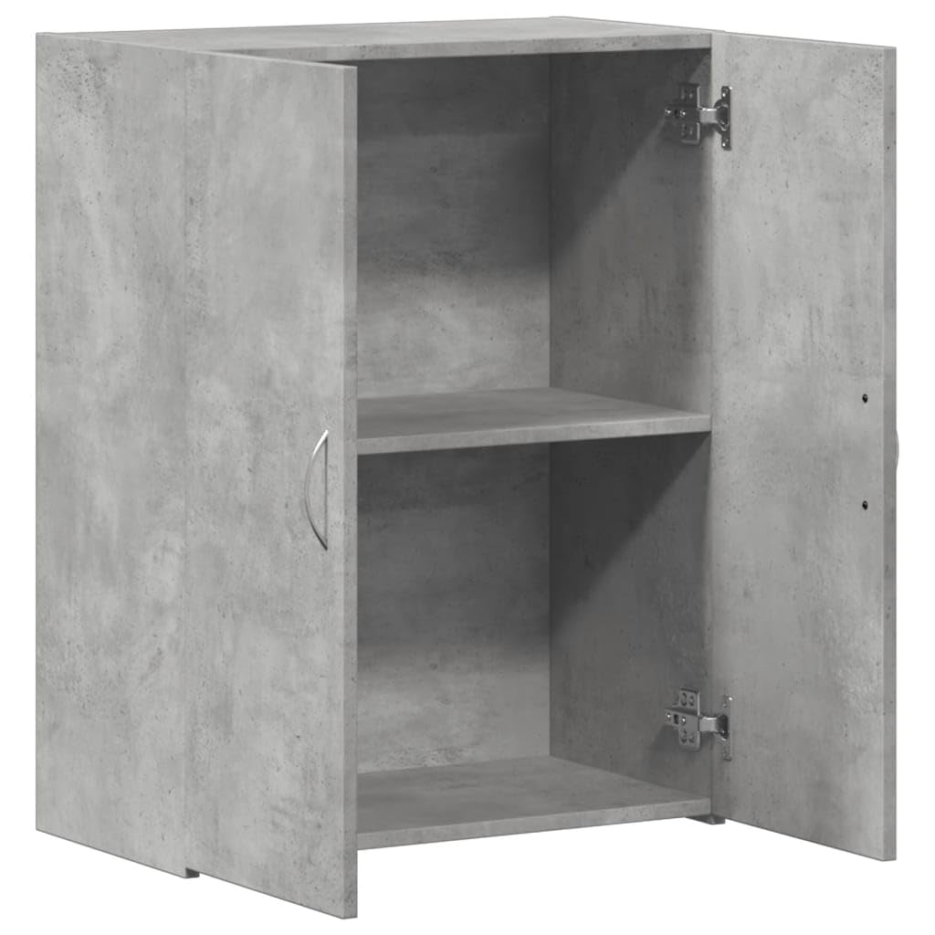 Aktenschrank Betongrau Holzwerkstoff 60x32x77,5 cm mit Zwei Türen für Büro und Homeoffice, Büroschrank mit viel Stauraum für Ordner, Dokumente und Aktenablage