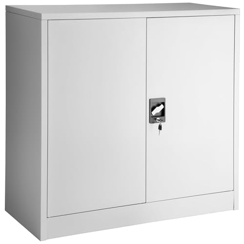 tectake® Aktenschrank abschließbar, Metallschrank mit Sicherheits-Zylinderschloss, Büroschrank abschließbar, Mehrzweckschrank aus Stahl, 3 höhenverstellbare Einlegeböden, 90 x 40 x 90 cm - grau