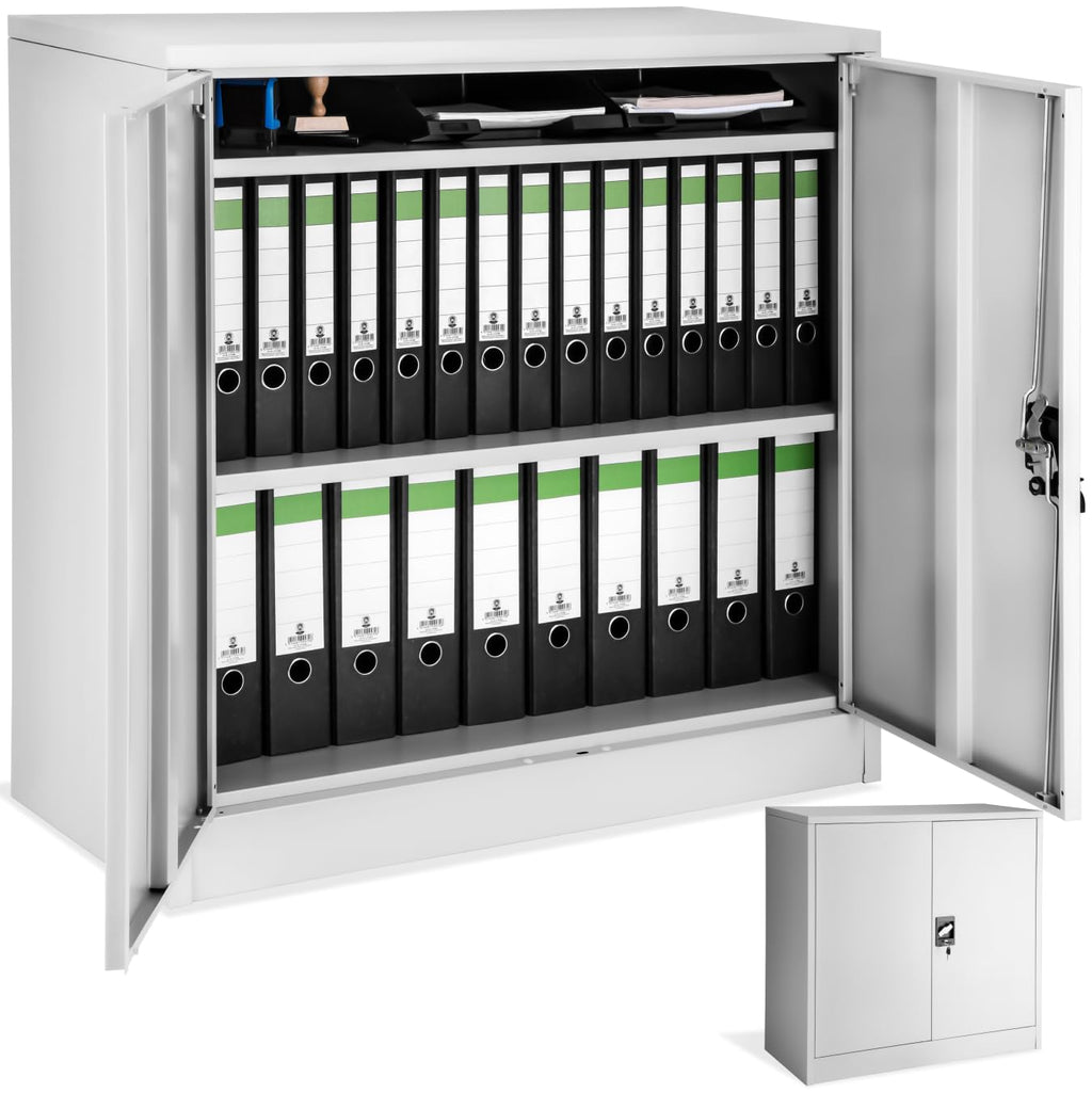 tectake® Aktenschrank abschließbar, Metallschrank mit Sicherheits-Zylinderschloss, Büroschrank abschließbar, Mehrzweckschrank aus Stahl, 3 höhenverstellbare Einlegeböden, 90 x 40 x 90 cm - grau