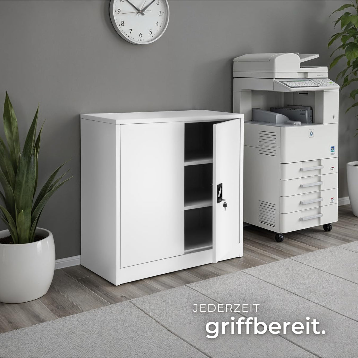 tectake® Aktenschrank abschließbar, Metallschrank mit Sicherheits-Zylinderschloss, Büroschrank abschließbar, Mehrzweckschrank aus Stahl, 3 höhenverstellbare Einlegeböden, 90 x 40 x 90 cm - grau