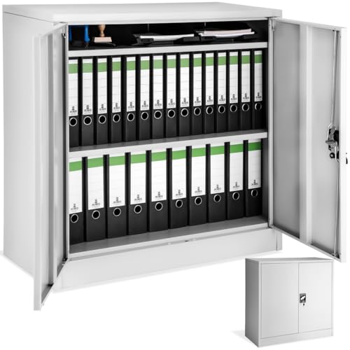 tectake® Aktenschrank abschließbar, Metallschrank mit Sicherheits-Zylinderschloss, Büroschrank abschließbar, Mehrzweckschrank aus Stahl, 3 höhenverstellbare Einlegeböden, 90 x 40 x 90 cm - grau