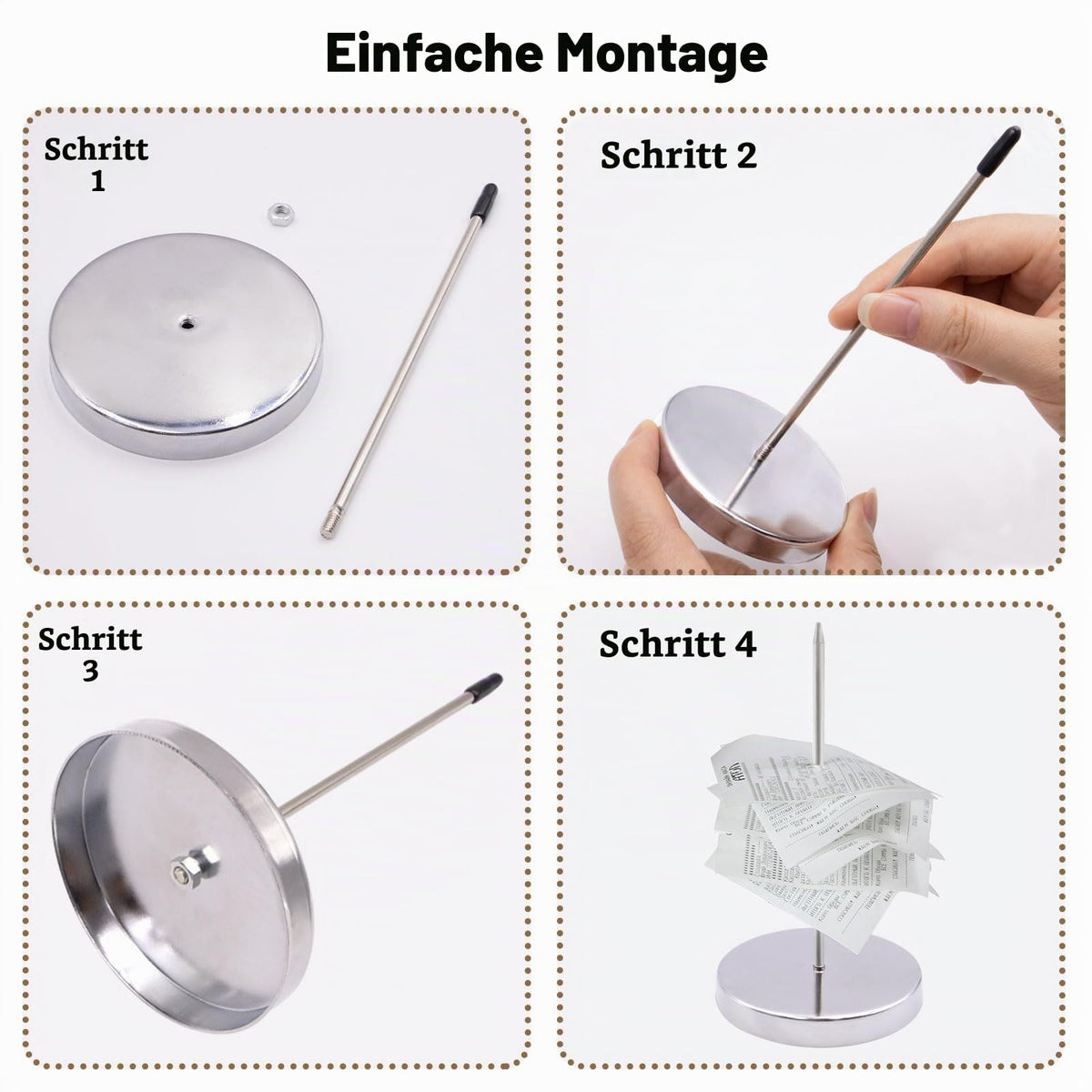 2 Stück Zettelspießer, Abnehmbar Kassenbon Halter, Silber