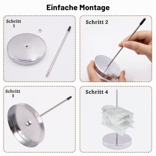 2 Stück Zettelspießer, Abnehmbar Kassenbon Halter, Silber