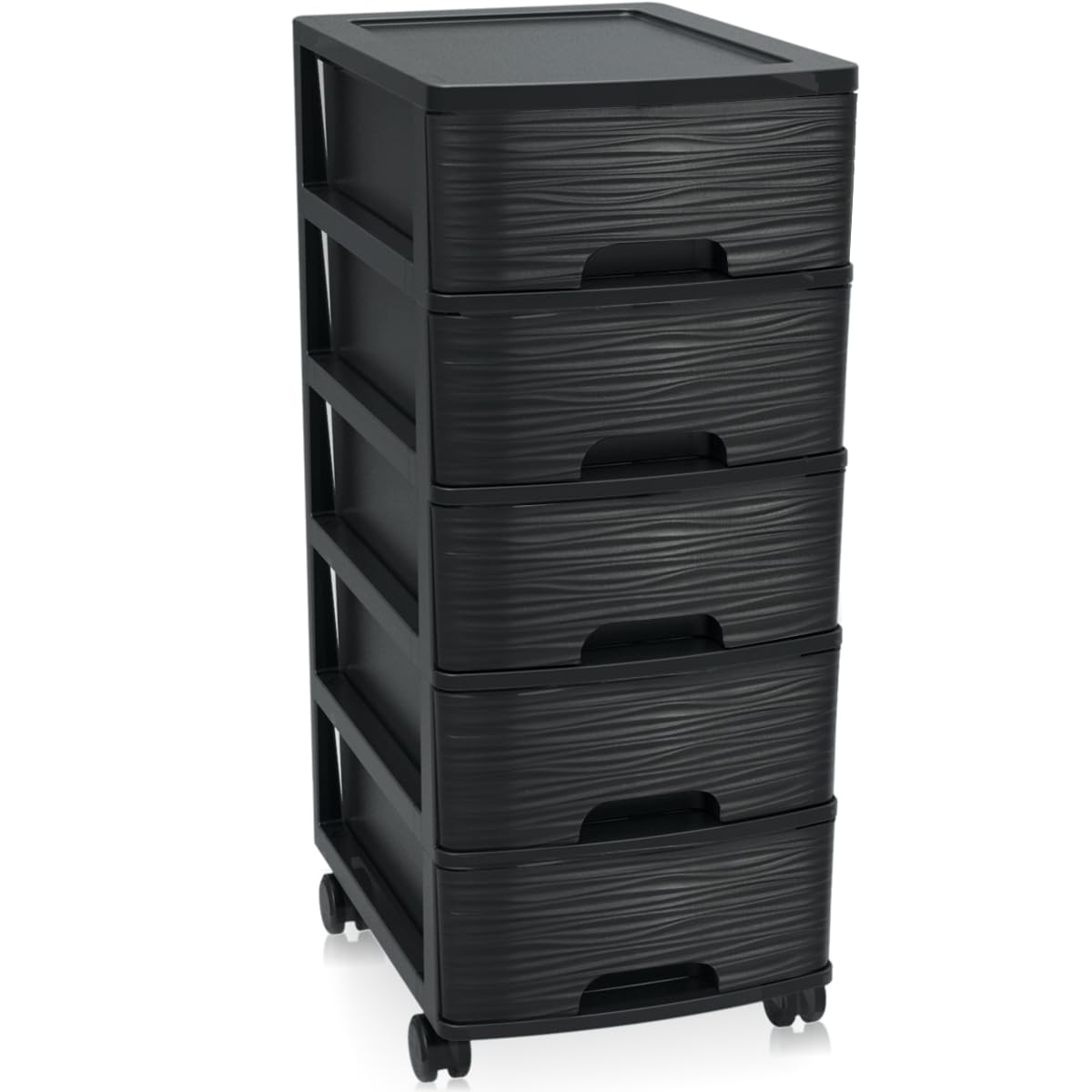 Schubladenschrank mit Rollen Rollcontainer mit 5 Schubladen Rollschrank aus Kunststoff Rollwagen (Schwarz)