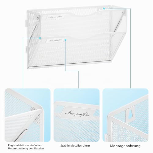 Marbrasse 2 Fächer Netz A4 Hängeregister Zeitschriftenhalter Wand (Weiß)
