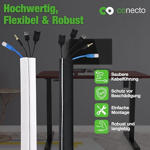 conecto Neopren Kabelschlauch mit Klettverschluss universell Kabelkanal Kabelmanagement Kabelorganizer Kabelführung schwarz/weiß, 3,0m