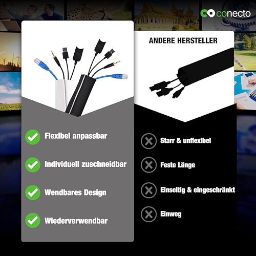 conecto Neopren Kabelschlauch mit Klettverschluss universell Kabelkanal Kabelmanagement Kabelorganizer Kabelführung schwarz/weiß, 3,0m