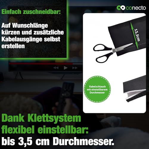 conecto Neopren Kabelschlauch mit Klettverschluss universell Kabelkanal Kabelmanagement Kabelorganizer Kabelführung schwarz/weiß, 3,0m