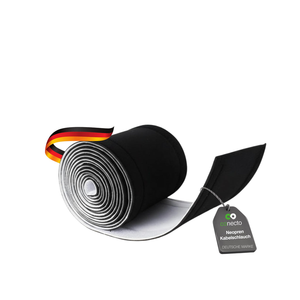 conecto Neopren Kabelschlauch mit Klettverschluss universell Kabelkanal Kabelmanagement Kabelorganizer Kabelführung schwarz/weiß, 3,0m