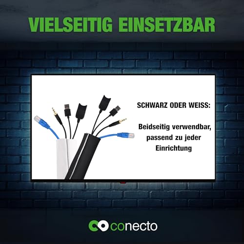 conecto Neopren Kabelschlauch mit Klettverschluss universell Kabelkanal Kabelmanagement Kabelorganizer Kabelführung schwarz/weiß, 3,0m