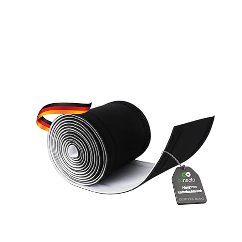 conecto Neopren Kabelschlauch mit Klettverschluss universell Kabelkanal Kabelmanagement Kabelorganizer Kabelführung schwarz/weiß, 3,0m