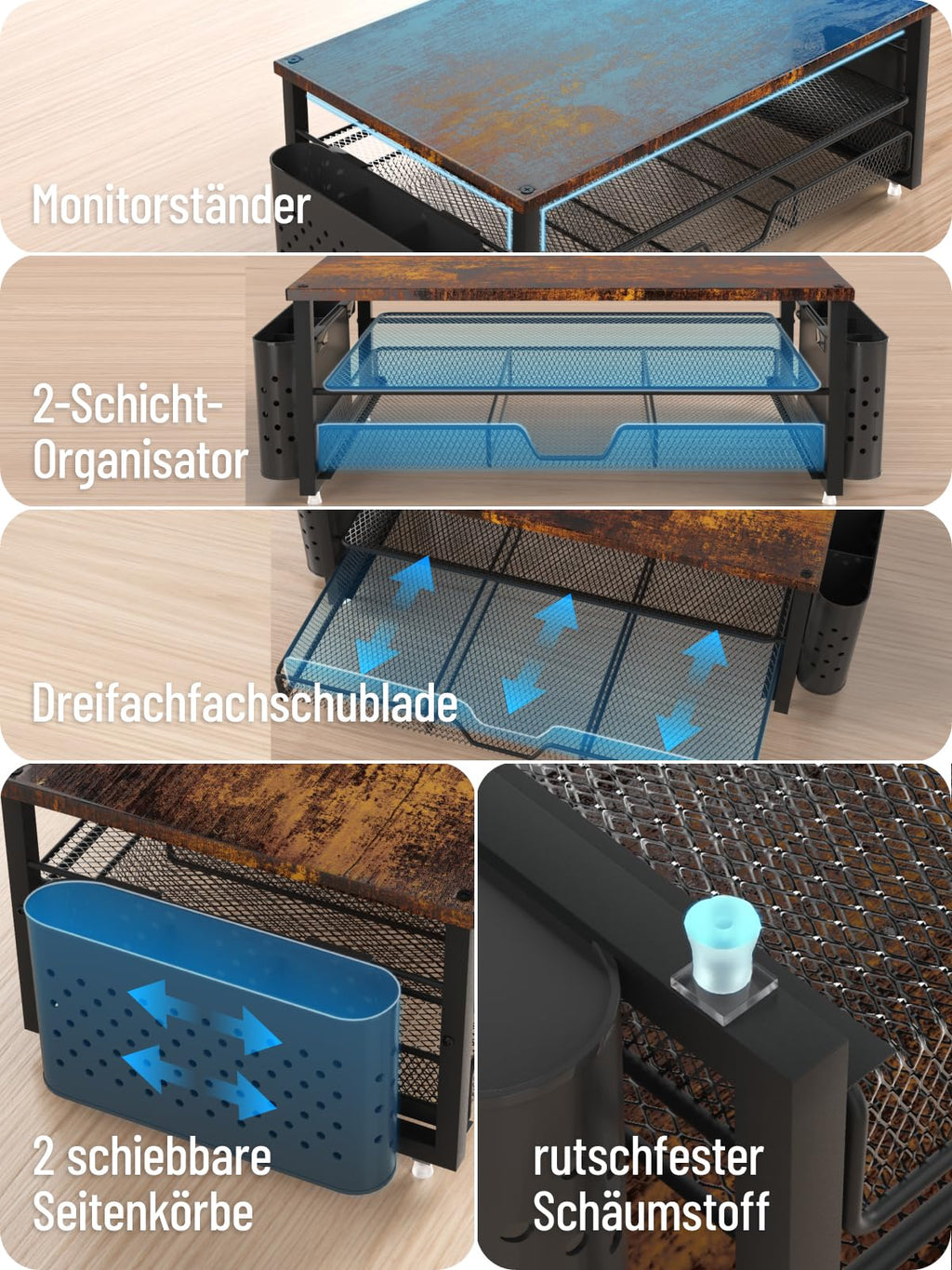 MOWETOO Monitor Ständer mit 2 Ebenen,Druckerständer, Beamer bis zu 20 kg
