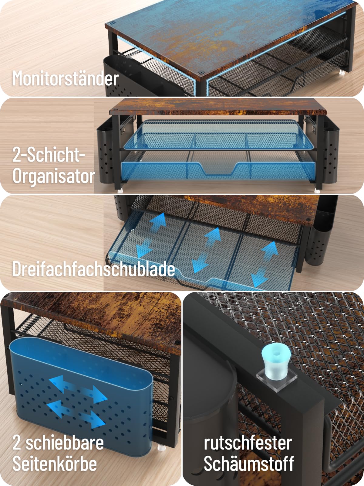 MOWETOO Monitor Ständer mit 2 Ebenen,Druckerständer, Beamer bis zu 20 kg