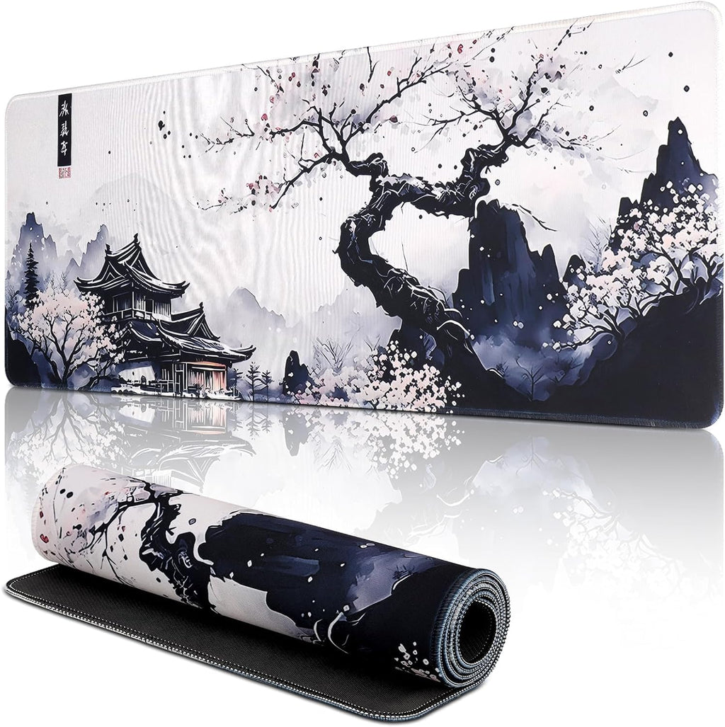 shangtushunli Japanische Weiße Mauspad, Große Kirschblüte Schreibtisch Matte, Anime Gaming Tastatur Matte, Rutschfeste Gummibasis, Großer Erweiterter Schreibtisch Schutz Für Home Office1