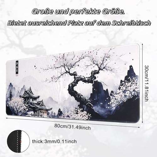 shangtushunli Japanische Weiße Mauspad, Große Kirschblüte Schreibtisch Matte, Anime Gaming Tastatur Matte, Rutschfeste Gummibasis, Großer Erweiterter Schreibtisch Schutz Für Home Office1