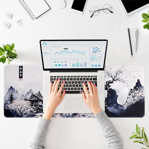 shangtushunli Japanische Weiße Mauspad, Große Kirschblüte Schreibtisch Matte, Anime Gaming Tastatur Matte, Rutschfeste Gummibasis, Großer Erweiterter Schreibtisch Schutz Für Home Office1