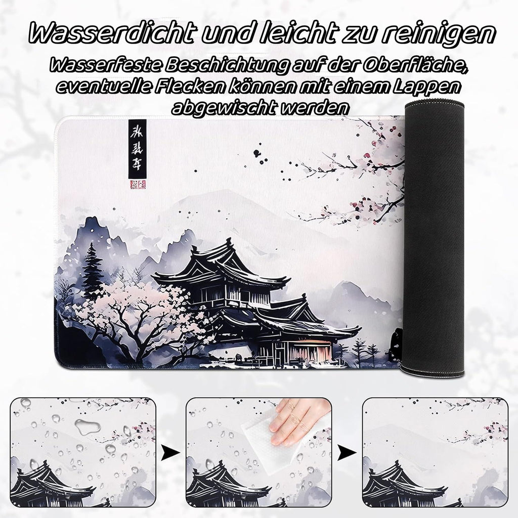 shangtushunli Japanische Weiße Mauspad, Große Kirschblüte Schreibtisch Matte, Anime Gaming Tastatur Matte, Rutschfeste Gummibasis, Großer Erweiterter Schreibtisch Schutz Für Home Office1