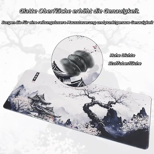 shangtushunli Japanische Weiße Mauspad, Große Kirschblüte Schreibtisch Matte, Anime Gaming Tastatur Matte, Rutschfeste Gummibasis, Großer Erweiterter Schreibtisch Schutz Für Home Office1