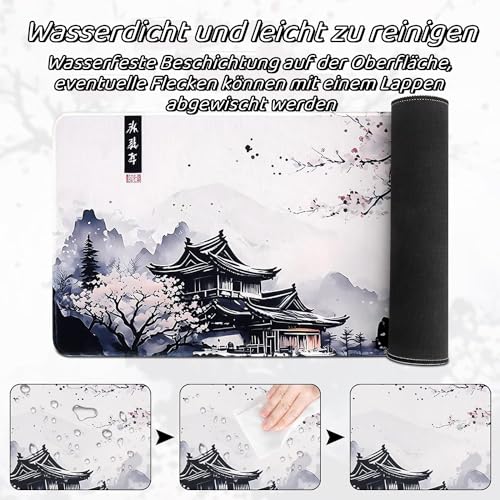 shangtushunli Japanische Weiße Mauspad, Große Kirschblüte Schreibtisch Matte, Anime Gaming Tastatur Matte, Rutschfeste Gummibasis, Großer Erweiterter Schreibtisch Schutz Für Home Office1