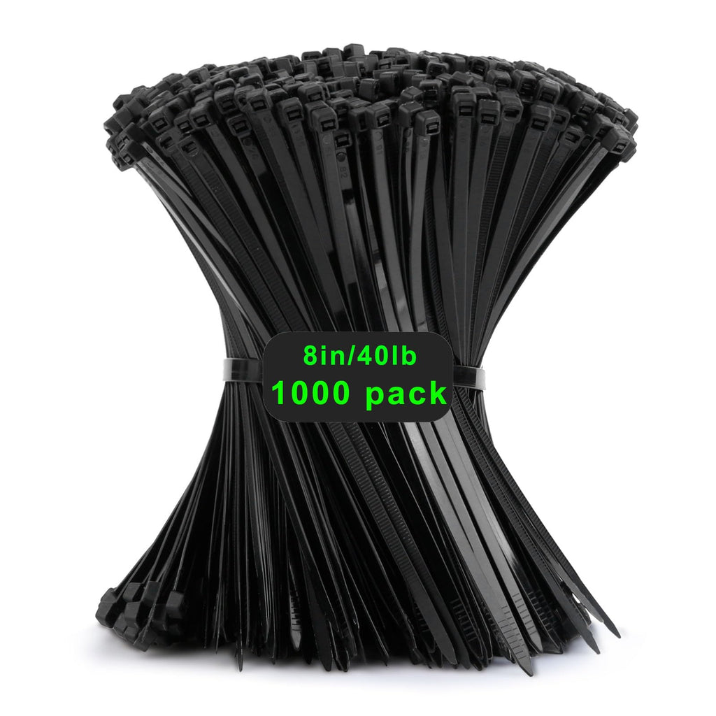 1000 Stück Kabelbinder Schwarz, 200mm x 3,6mm Industrie Cable Ties, Mehrzweck UV-Beständig Langlebig Klein Nylon Selbstsicherndes Zip Tie mit 18kg für Gartenarbeit, Hause, Büro, Werkstatt und den Auße