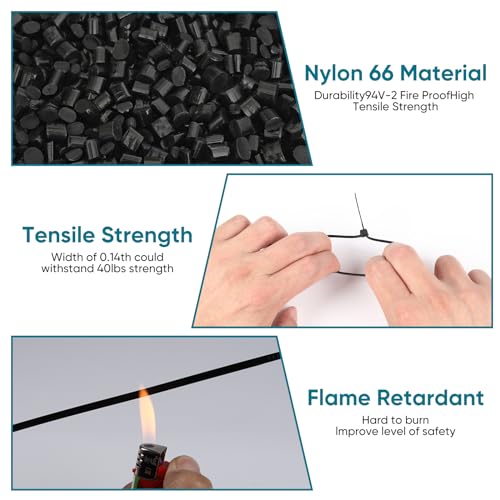 1000 Stück Kabelbinder Schwarz, 200mm x 3,6mm Industrie Cable Ties, Mehrzweck UV-Beständig Langlebig Klein Nylon Selbstsicherndes Zip Tie mit 18kg für Gartenarbeit, Hause, Büro, Werkstatt und den Auße