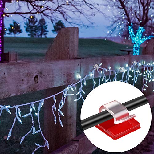 60 Stück Mini Outdoor Kabel Clips mit Klebebändern Lichterketten, S Klar