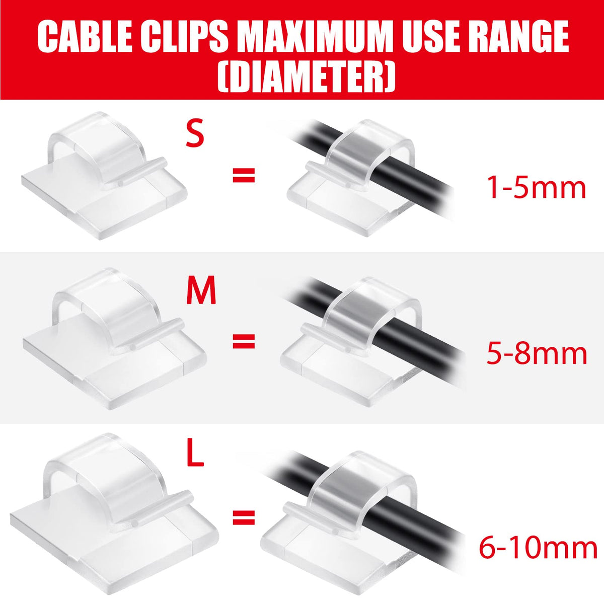 60 Stück Mini Outdoor Kabel Clips mit Klebebändern Lichterketten, S Klar