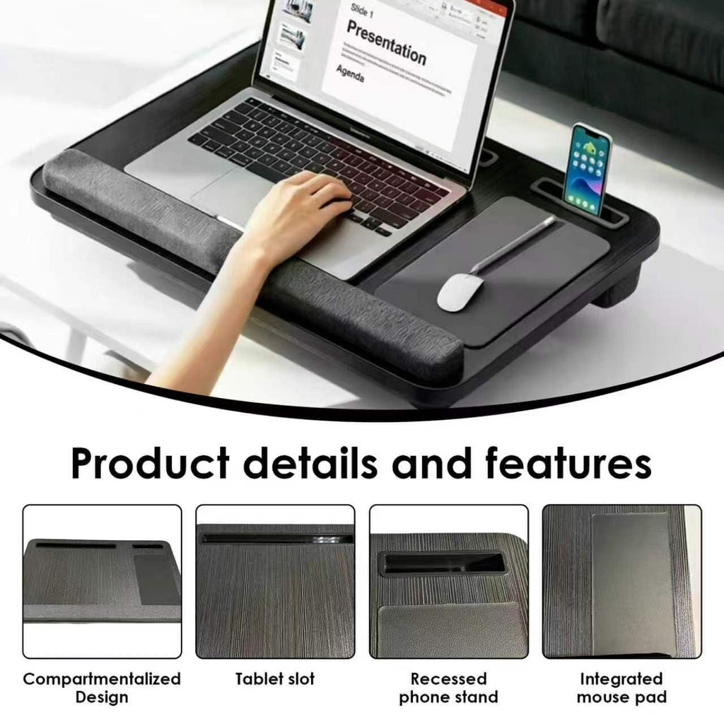 Laptopkissen für Bett mit Handgelenkauflage, bis 16" (Schwarz)