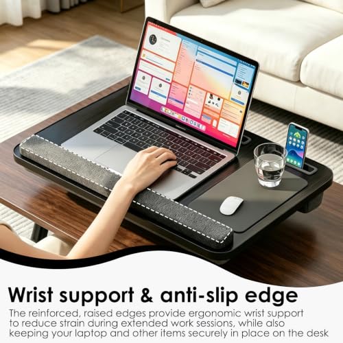 Laptopkissen für Bett mit Handgelenkauflage, bis 16" (Schwarz)