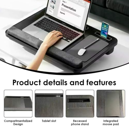 Laptopkissen für Bett mit Handgelenkauflage, bis 16" (Schwarz)
