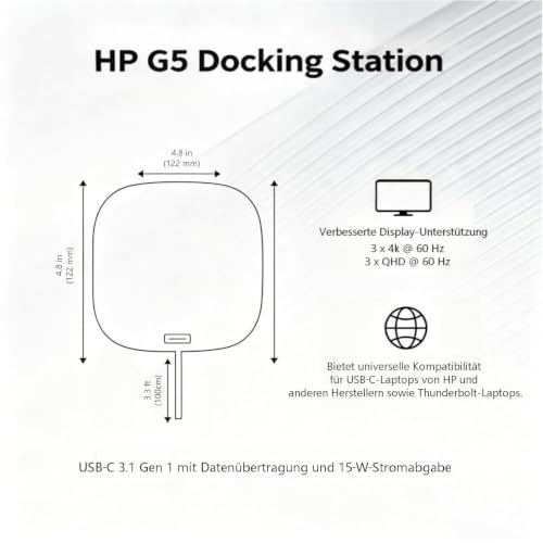 HP G5 Dockingstation 120W Essential USB-C Thunderbolt Docking Station mit 120W AC Adapter + HDMI Kabel + DisplayPort Kabel + USB-C Kabel